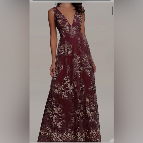 Azazie AZ Occasions Romantic Adventure Cabernet Embroidery Tulle Maxi Dress - Picture 1 of 4